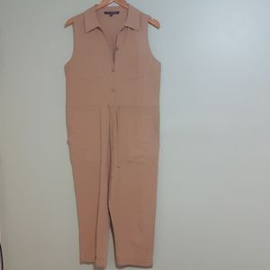 Soft Cotton Jumpsuit dress with 4pockets, Camel brown